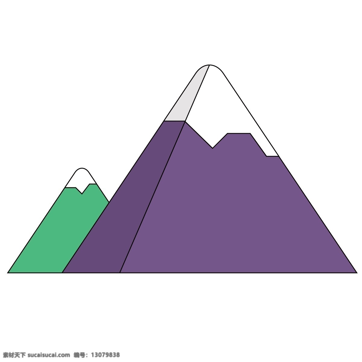 两个 卡通 高山 山景 线条风景 春季景色 日本风景 美丽的景色