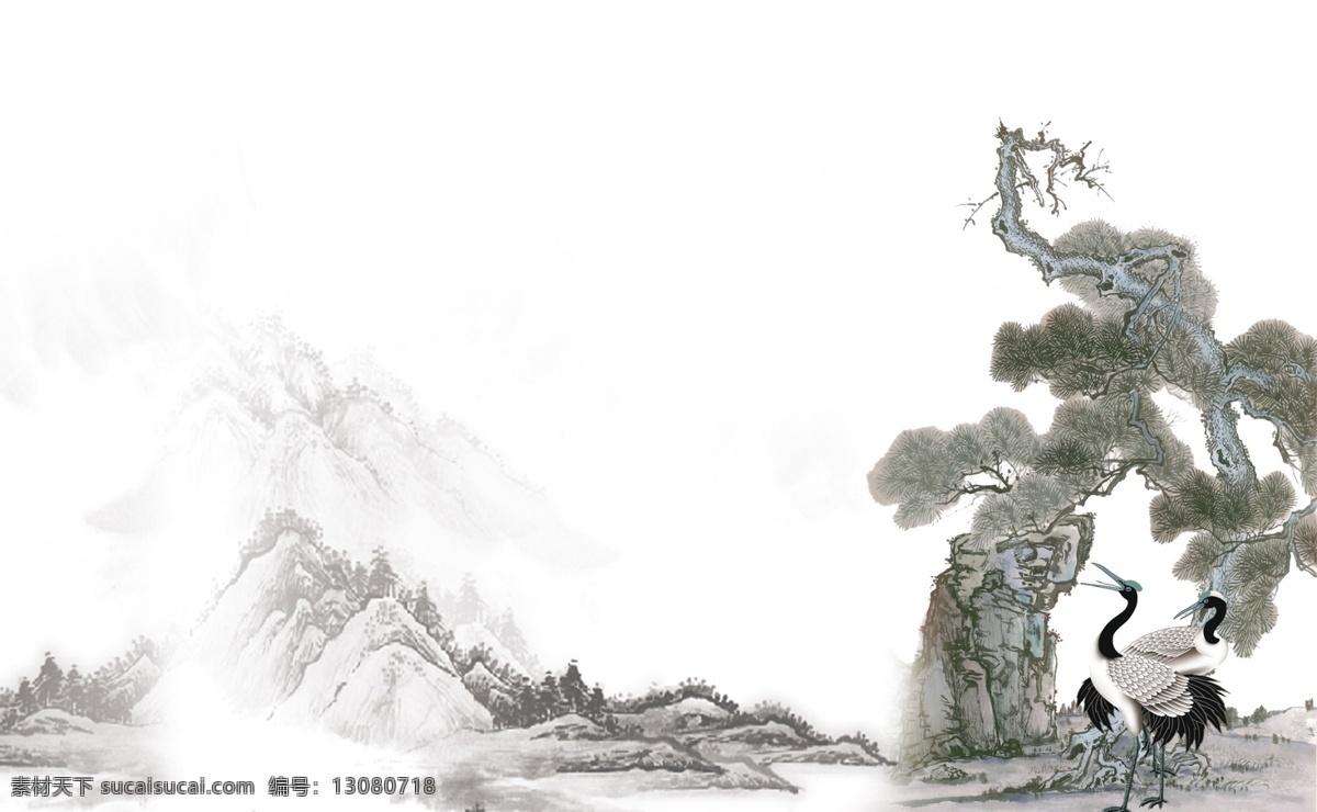 山水水墨画 水墨画 设计素材 水墨山水 船 鸟 中国风 柳树 房子 大师画 书房画 客厅画 书写 仙鹤 水墨中国风 分层 背景素材