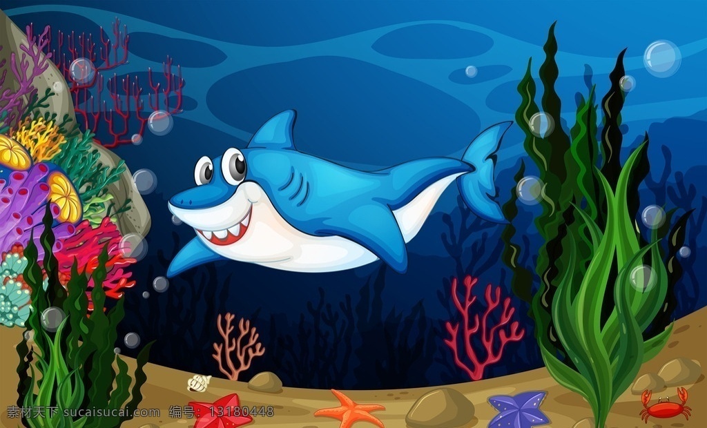 鲨鱼 海洋生物 卡通鲨鱼 海底世界 大海 手绘 矢量 鱼类 哺乳动物 生物世界