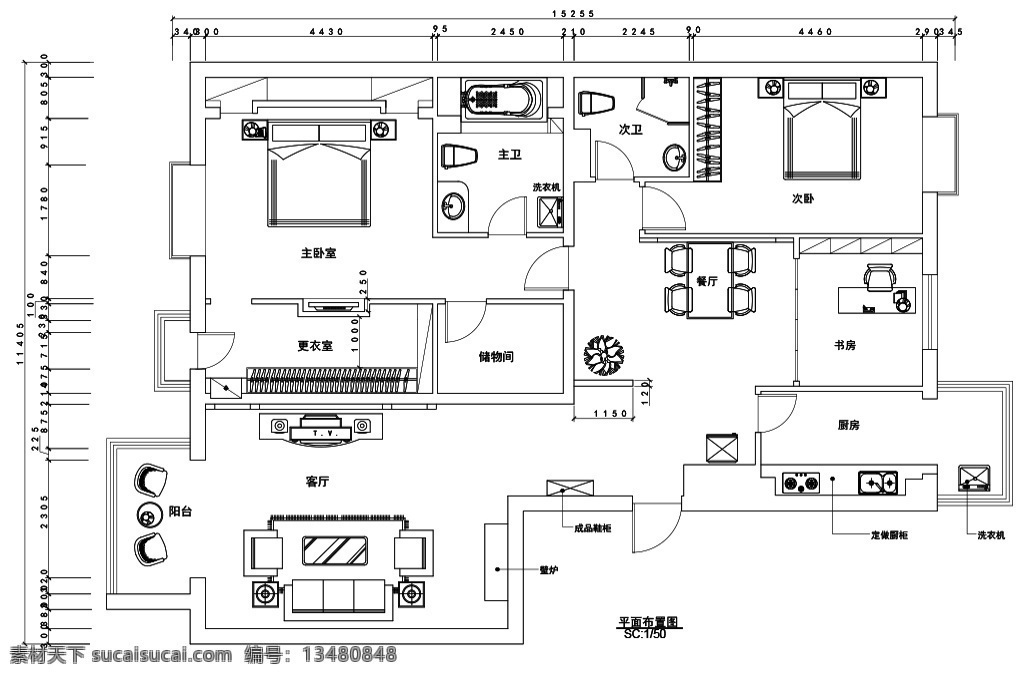 美式 三居室 装修 平面图 室内设计 室内装饰 家装 卧室 客厅 cad