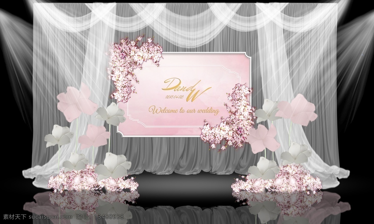 灰白 粉色 小 清新 简约 迎宾 效果图 粉灰色婚礼 婚礼 区 装饰纸花 布幔装饰 渐变色背景