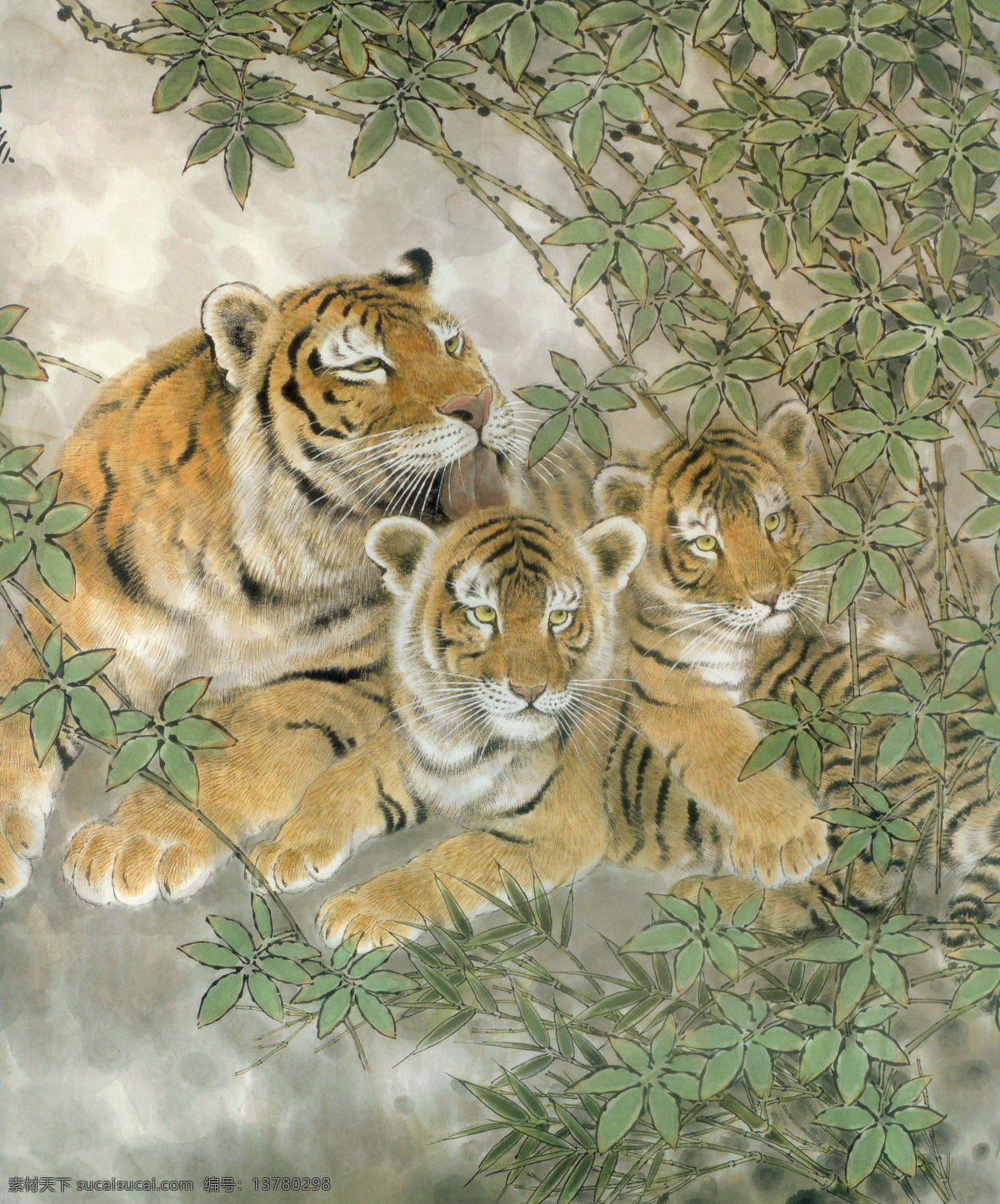 国画 虎 国画虎 虎图片 老虎 虎一家 小虎 生物世界
