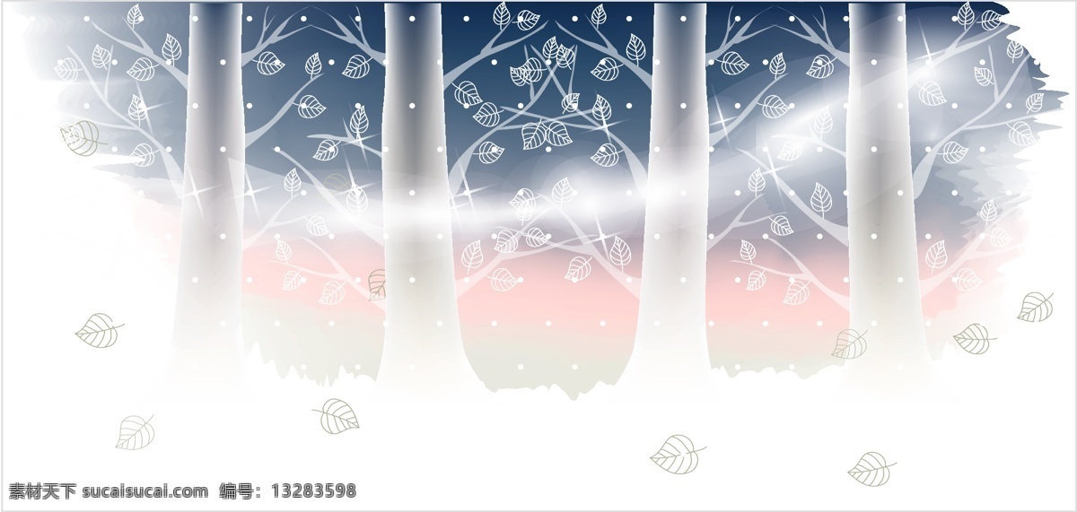 梦幻 雪 雾 森林 落叶 模板 设计稿 树木 素材元素 植物 雪花 源文件 矢量图