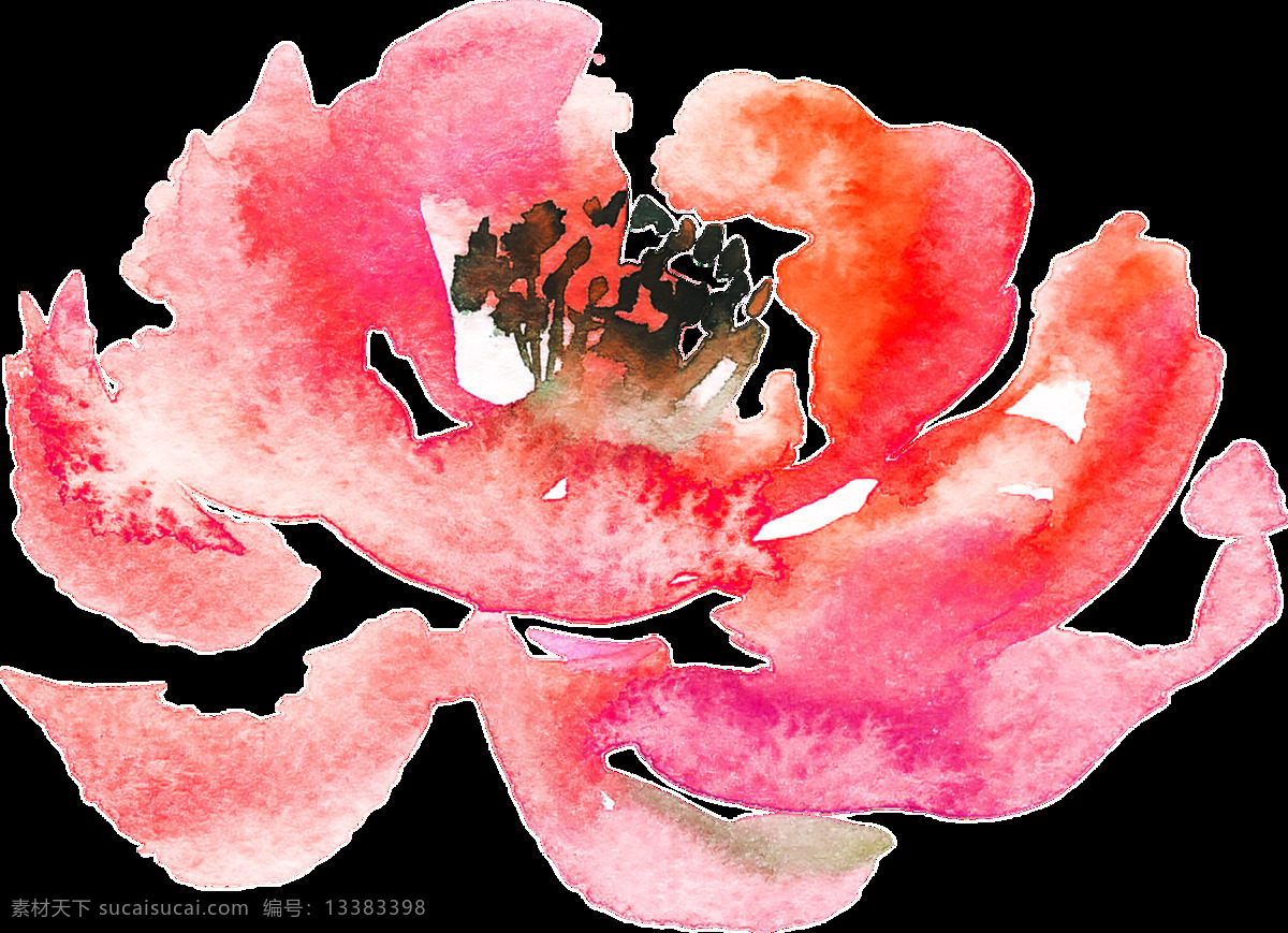 真彩 红花 卡通 透明 花叶 红色 透明素材 免扣素材 装饰图案