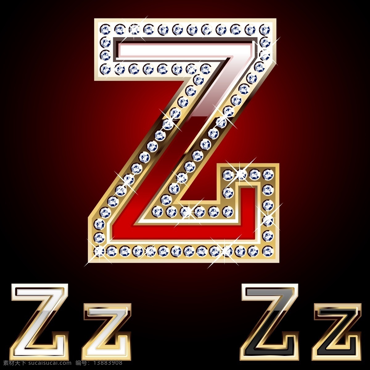 钻石 z 字母 英文字母 字母字体 华丽 闪眼 闪耀 符号 金色 金属 立体 金边 书画文字 文化艺术 矢量素材 黑色