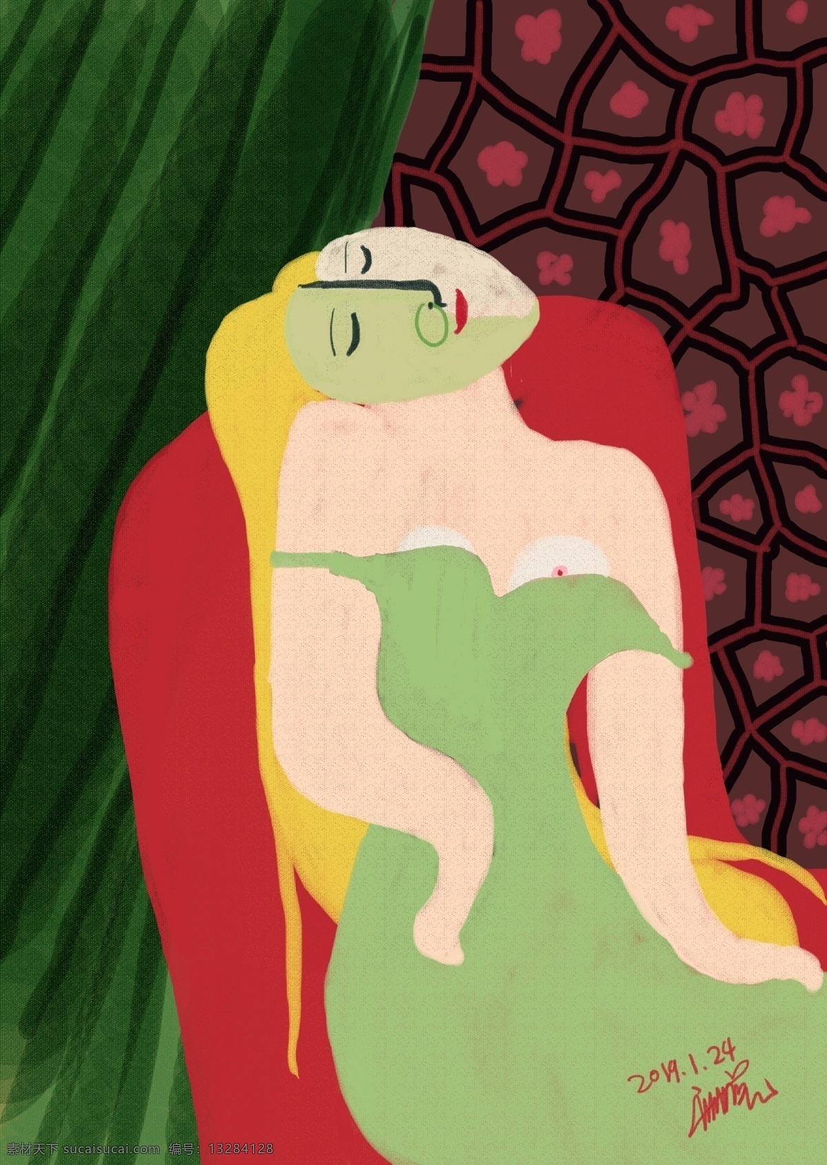 坐在 沙发 上 少女 装饰画 美女 美女画 穿裙子的女人 女人 妇女