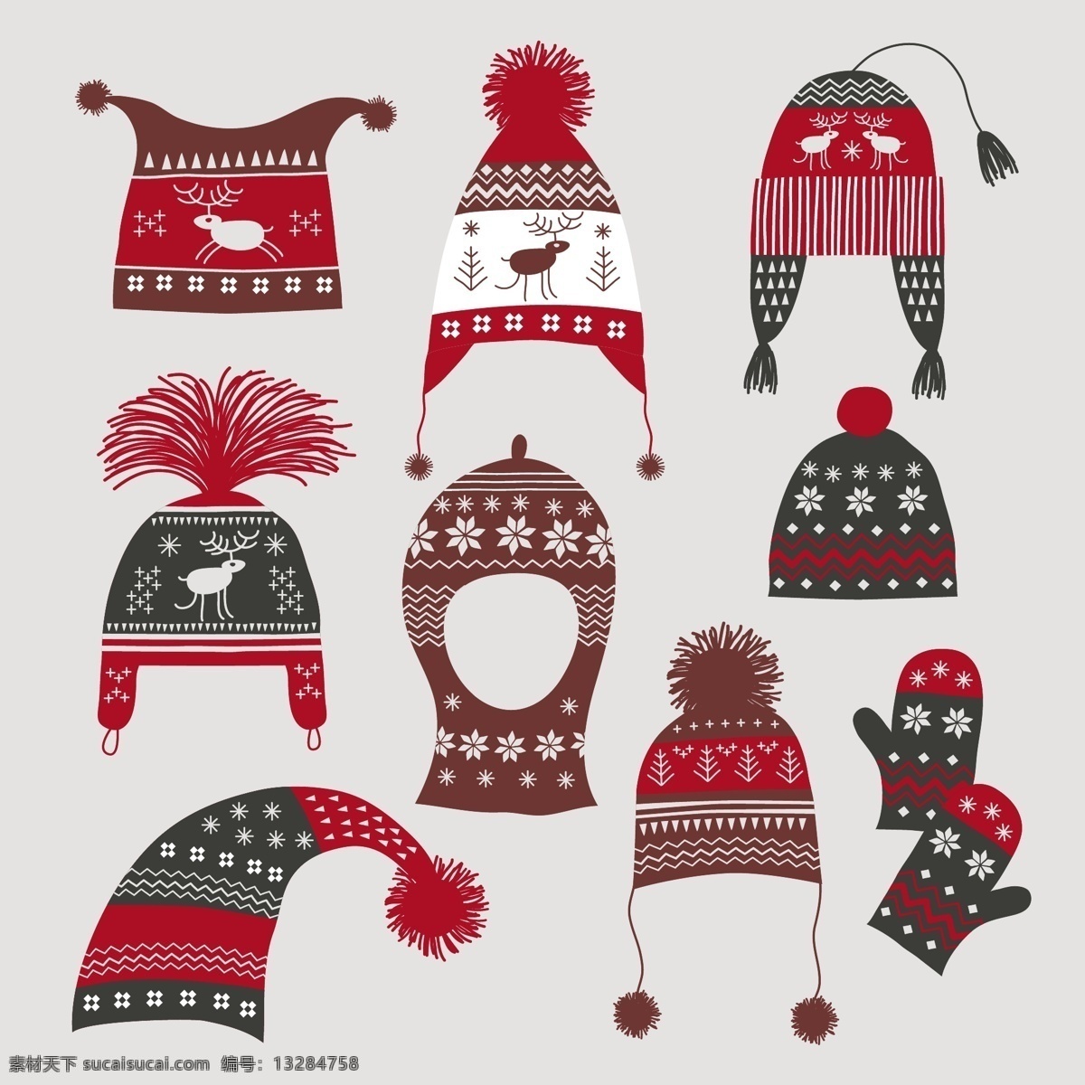 冬季 帽子 手套 矢量 可爱 毛线 针织 矢量图 其他矢量图