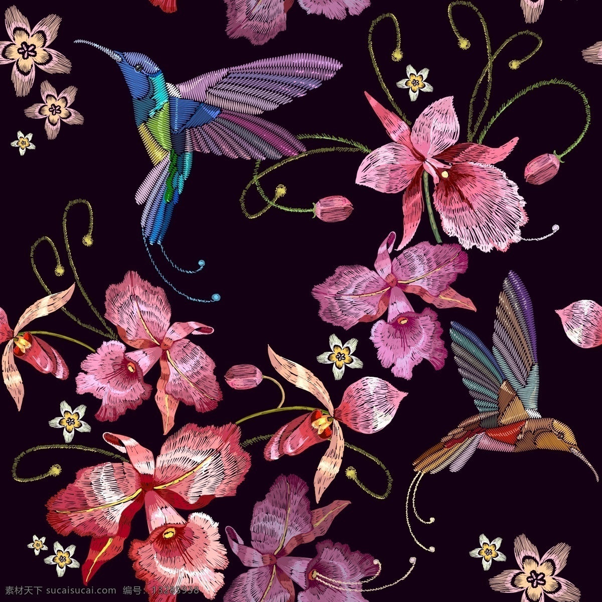 中国 传统 艺术 花朵 背景 刺绣 小鸟 底纹