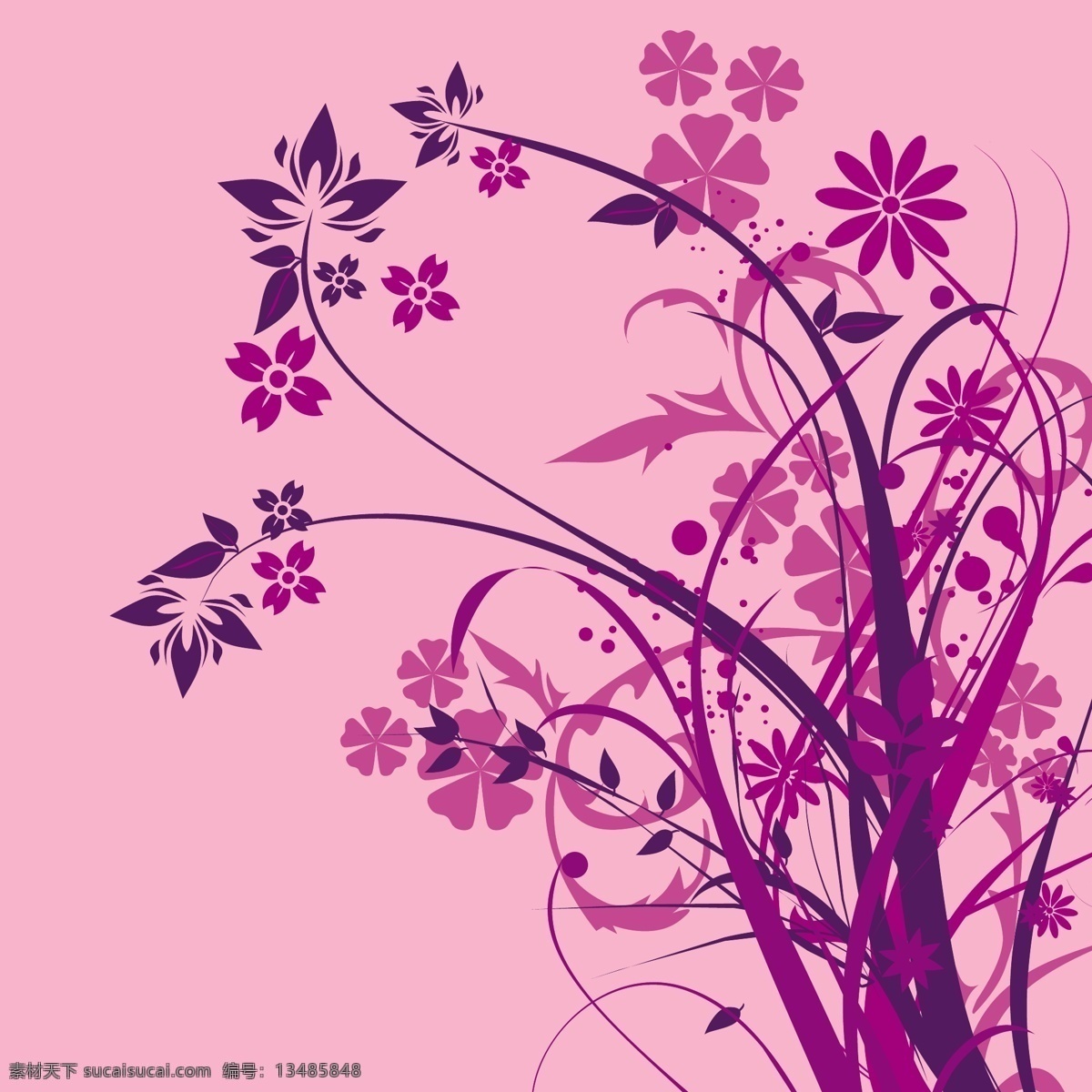 紫色 时尚 花卉 剪影 底纹边框 花纹花边 矢量图库 psd源文件