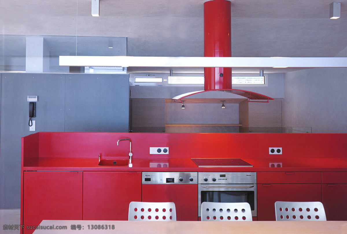 家居生活 摄影图库 生活百科 室内设计 整体厨房 红色厨房 装饰素材
