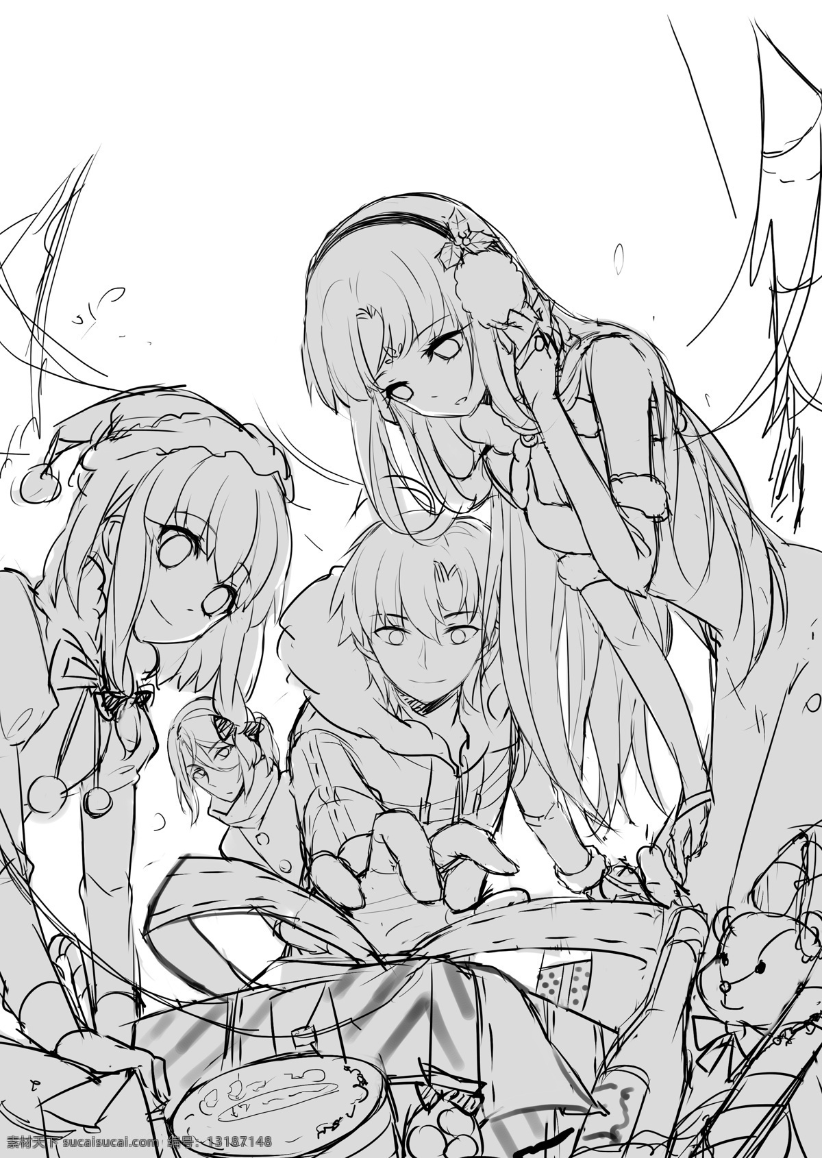 动漫 线 稿 黑白 少女 线稿 卡通 可爱
