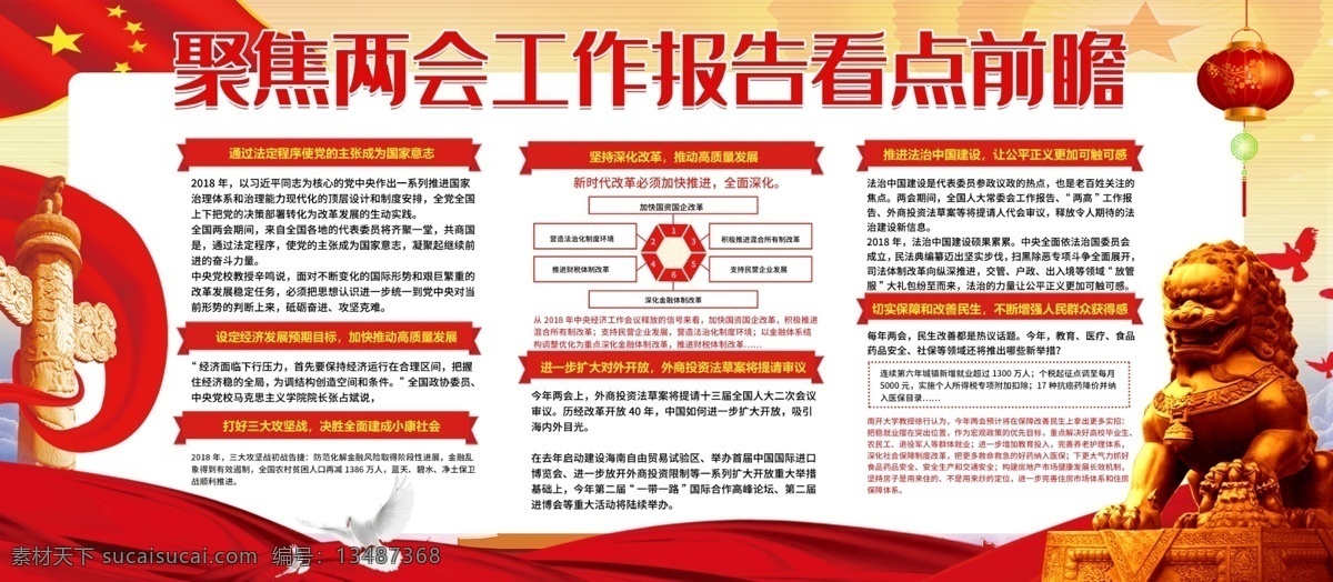 中国 风 聚焦 全国两会 工作报告 内容 宣传 展板 中国风 聚焦两会 两会展板 党建展板 宣传展板 内容展板 2019两会 七大看点