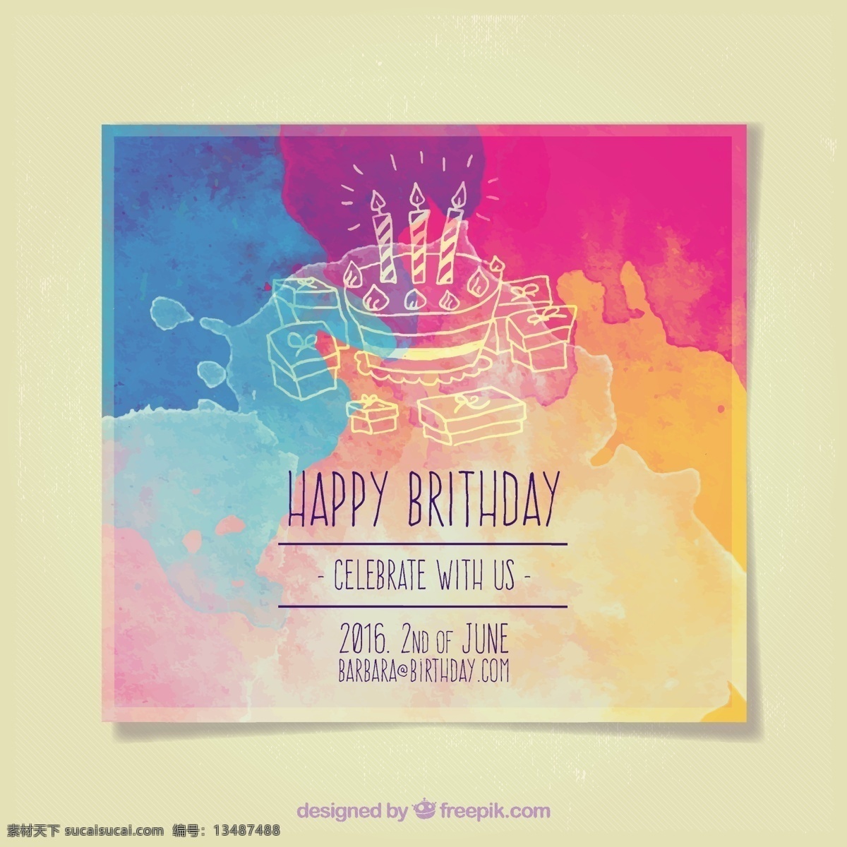 生日蛋糕 蜡烛 邀请 水彩 生日 请柬 生日快乐 派对 卡片 手 蛋糕 手绘 可爱 快乐 庆典 生日卡 生日礼物 生日蜡烛 派对邀请 生日派对