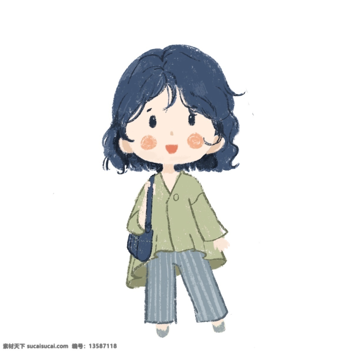 手绘 蜡笔 可爱 时尚 女孩 人物