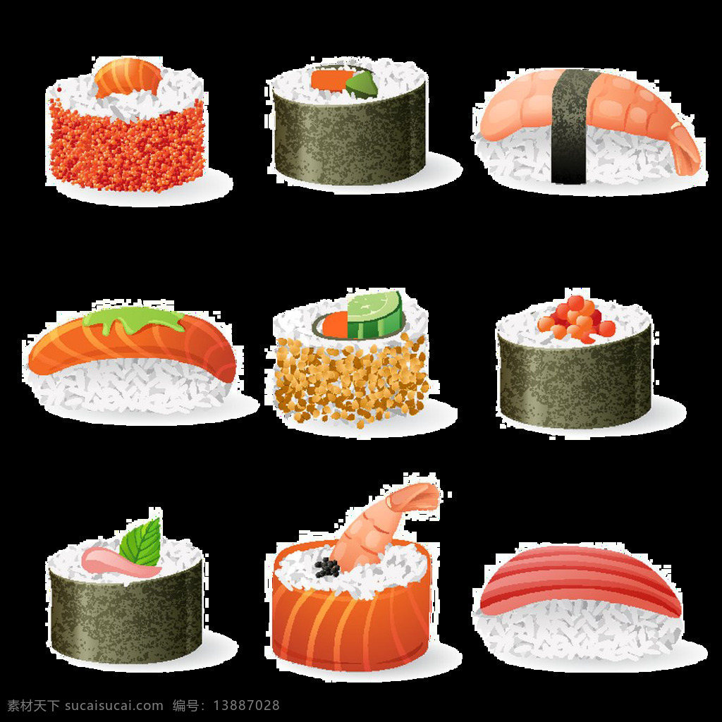 清新 寿司 卷 料理 美食 装饰 元素 日本料理 日式美食 手绘食物 寿司卷 装饰元素