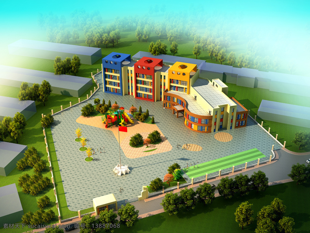 简约 可爱 幼儿园 教学楼 效果图 建筑模型 建筑效果图 3d 简约可爱