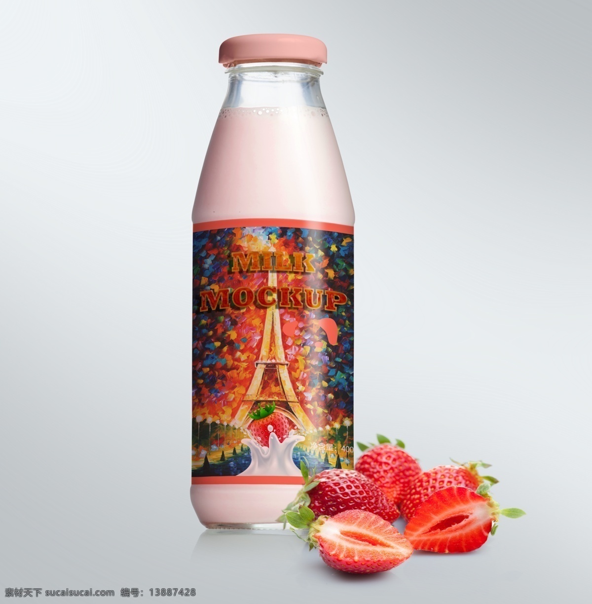 牛奶 草莓 瓶 贴 包装设计 瓶贴 原创 包装 埃菲尔铁塔 油画 白色