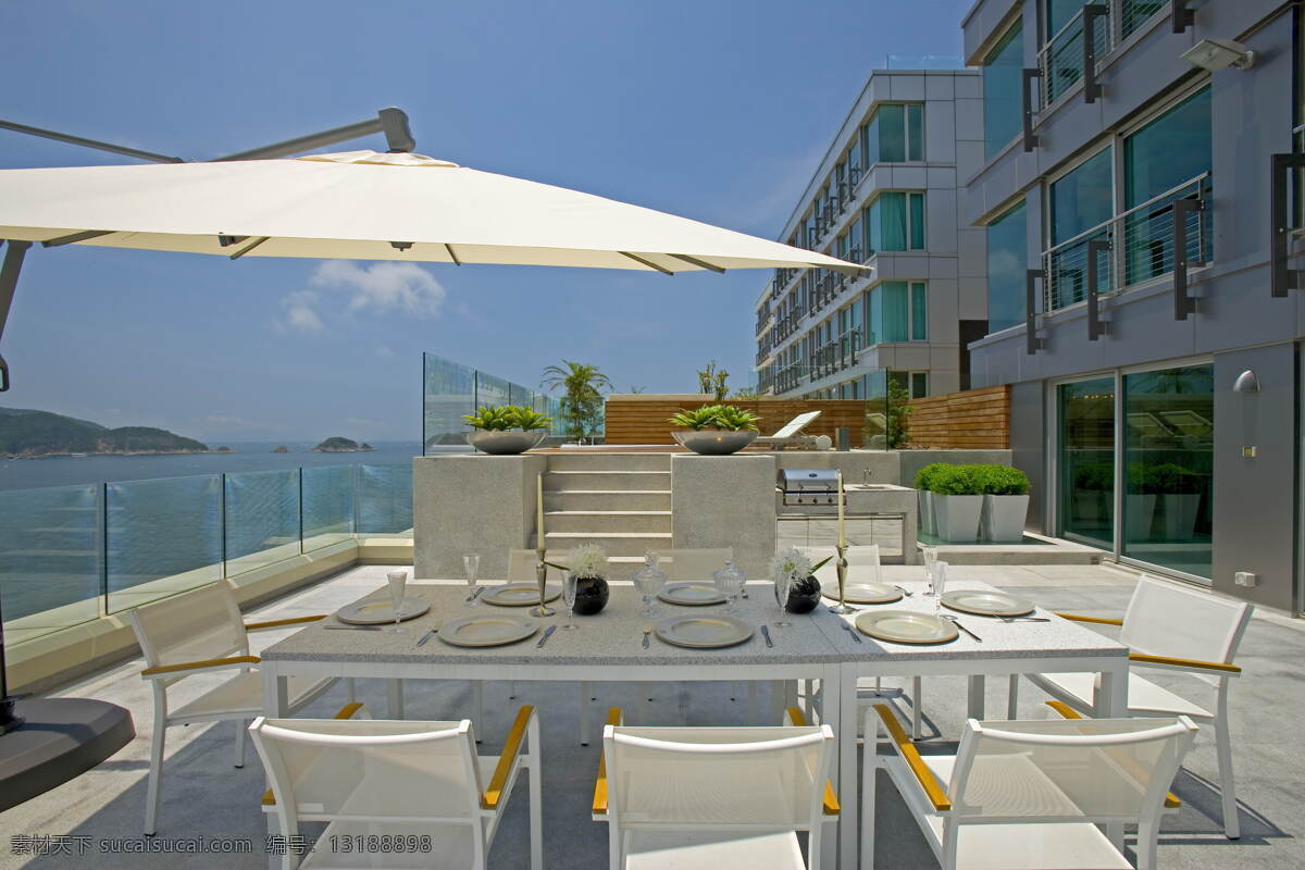 简约 度假 中心 沙滩椅 房屋 阳台 效果图 度假中心