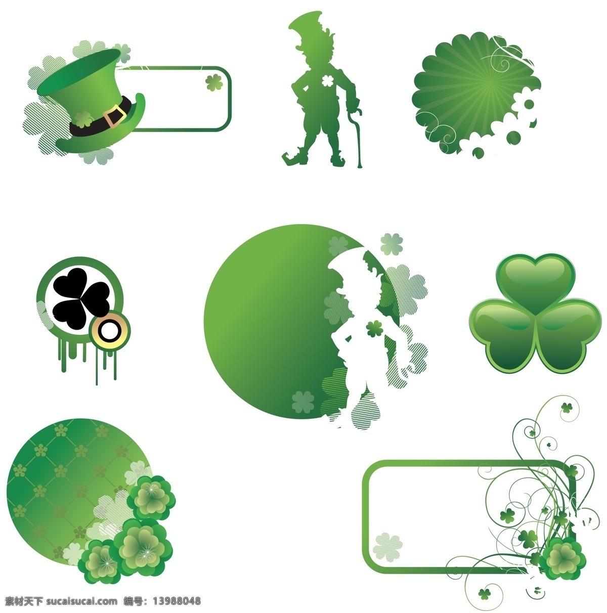 创意 绿色 花纹 图标 矢量图 创意花纹 花纹边框 绿色标志 绿色图标 魔术帽 人物剪影 三叶草 植物纹样 其他矢量图