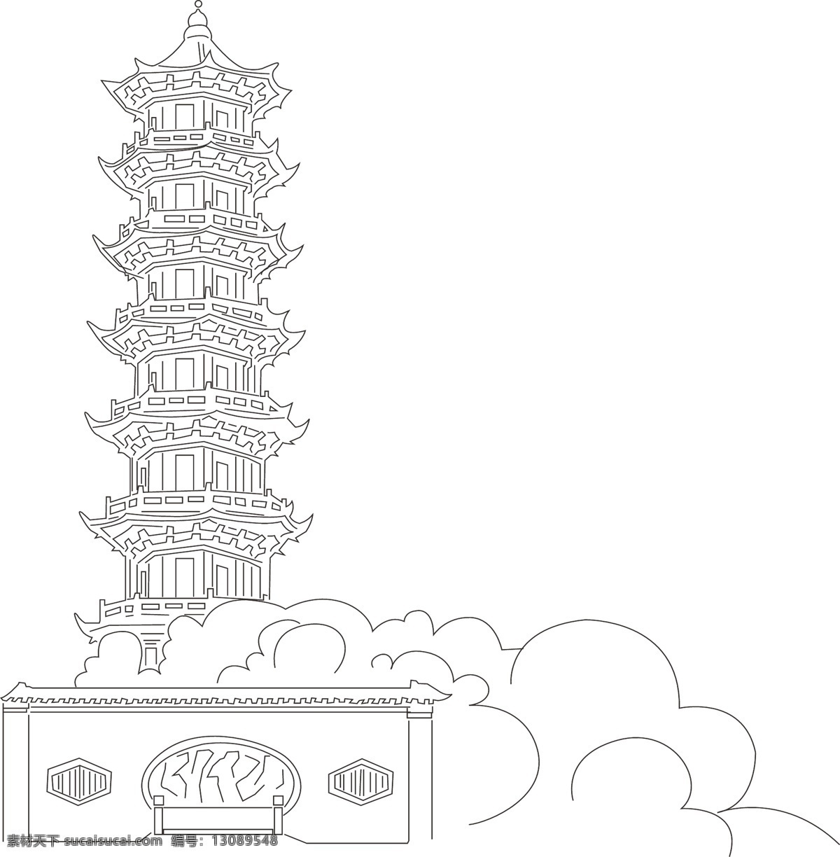 福清福云塔 福清 城市 建筑 标志性 线图 矢量 福云 塔 城市建筑 建筑家居