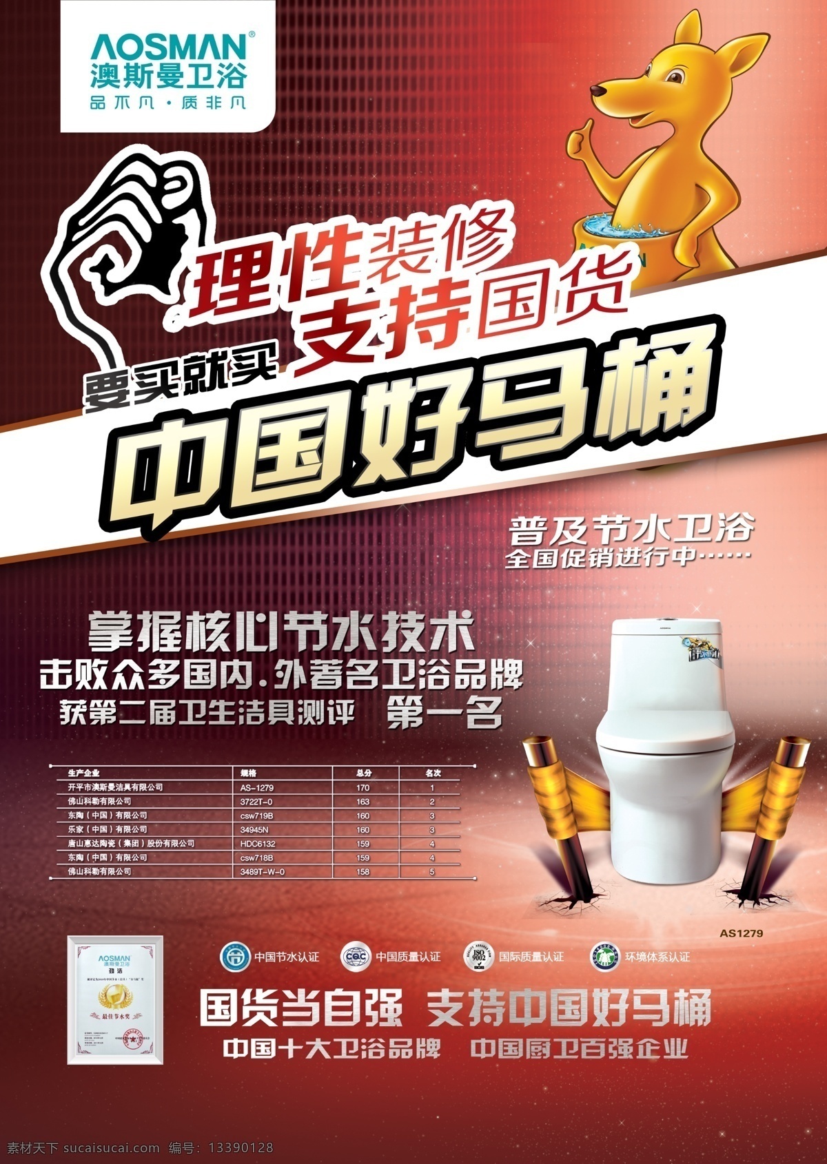 中国 好 马桶 袋鼠 光线 广告设计模板 画轴 源文件 中国好马桶 澳斯曼卫浴 理性装修 支持国货 其他海报设计