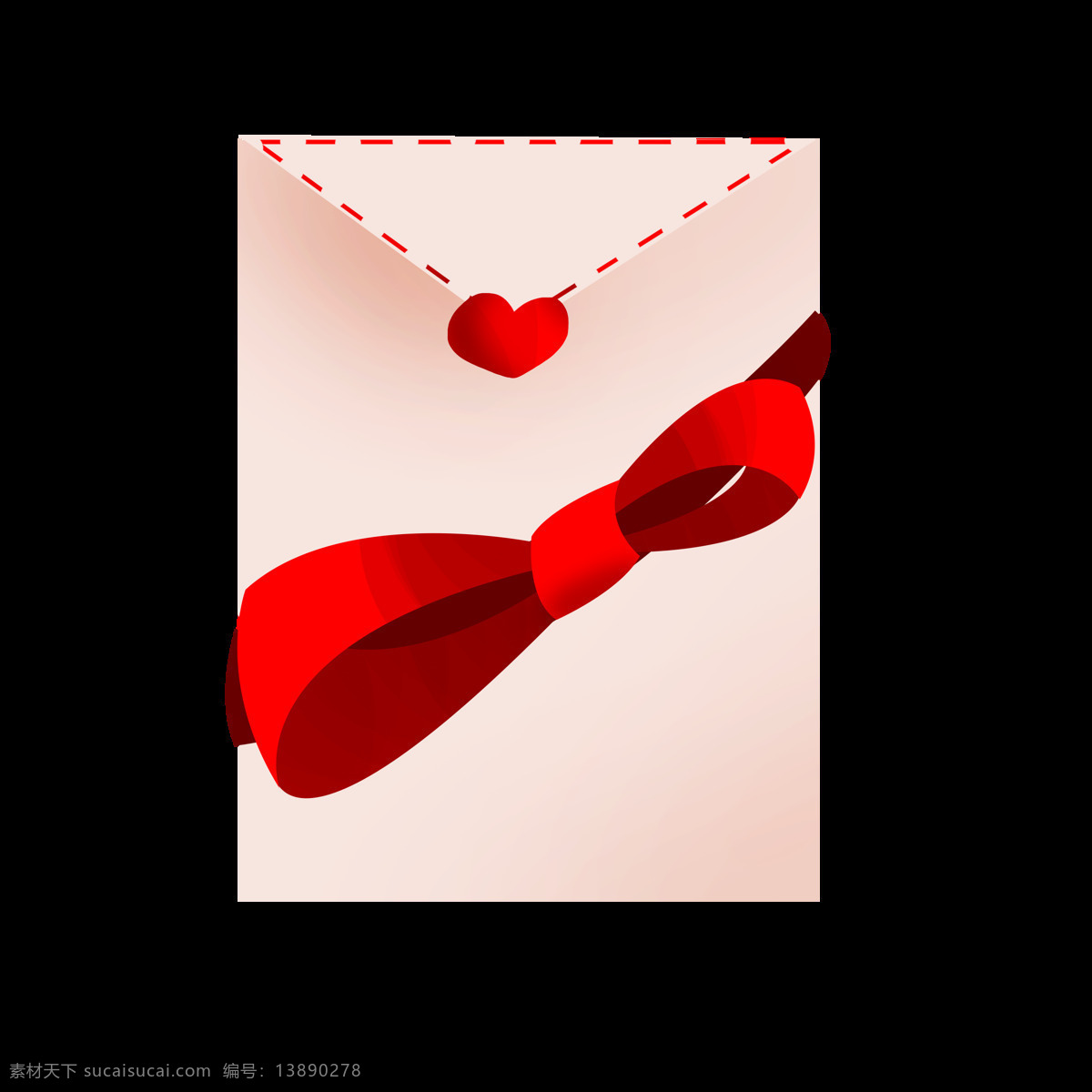 手绘 红色 信封 插画 红色的蝴蝶结 卡通插画 情人节 情人节礼物 白色的信封 红色的心形