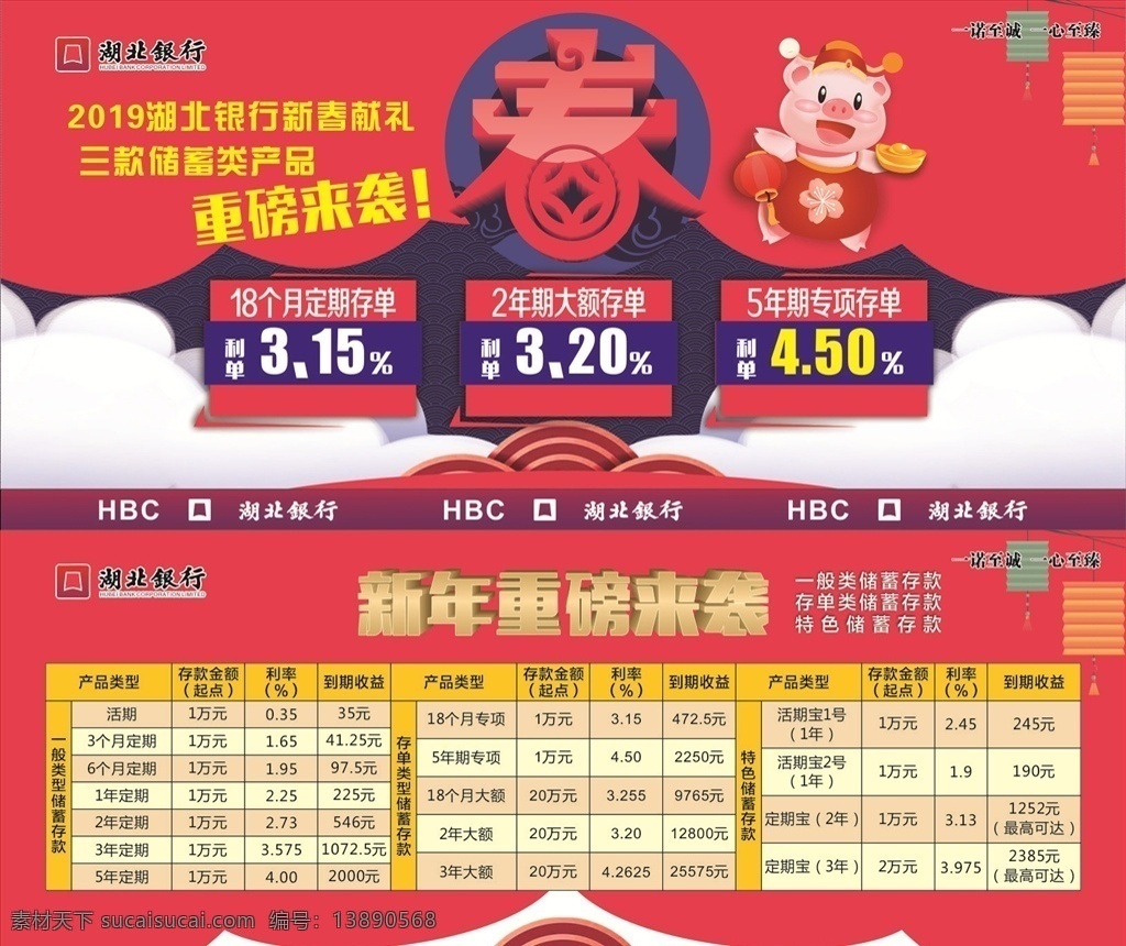 湖北 银行 新年 海报 湖北银行 猪年 春节 新春 存款 储蓄 金融 利率 投资 金钱 赚钱 利息
