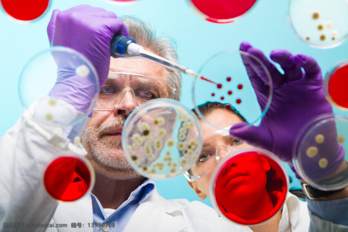 滴管 男 医生 培养皿 红色液体 生物 医学 科学 医疗 医疗护理 现代科技