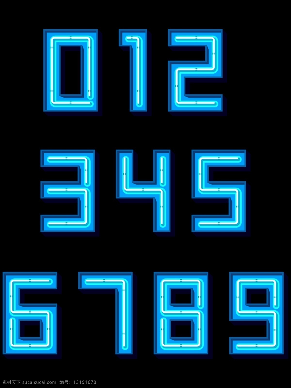 蓝色 霓虹灯 数字 艺术 字 png格式 创意数字 发光数字 蓝色数字 霓虹灯数字 数字设计