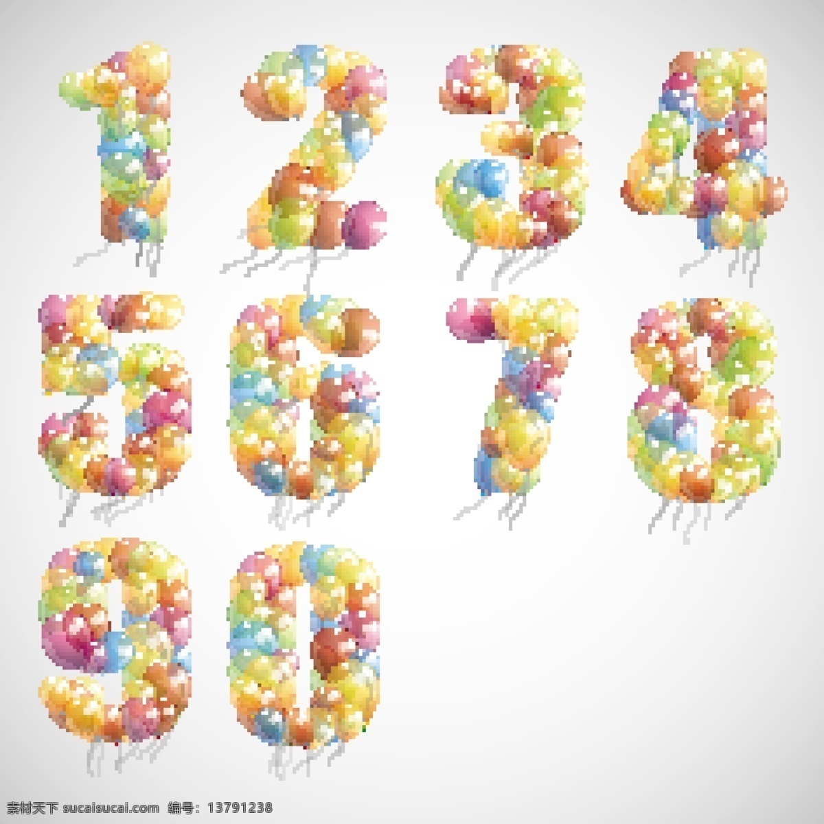 彩色气球数字 数字 气球数字 卡通数字 立体数字 创意数字 时尚数字 数字主题 矢量