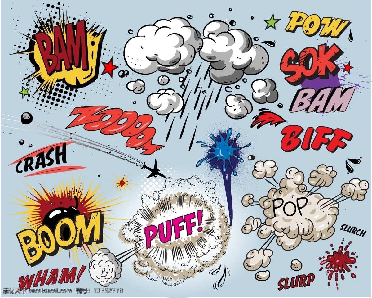 卡通漫画 风格 爆炸 效果 矢量 卡通 漫画 bam boom puff pow sok pop 烟雾 超酷 云团 动漫动画