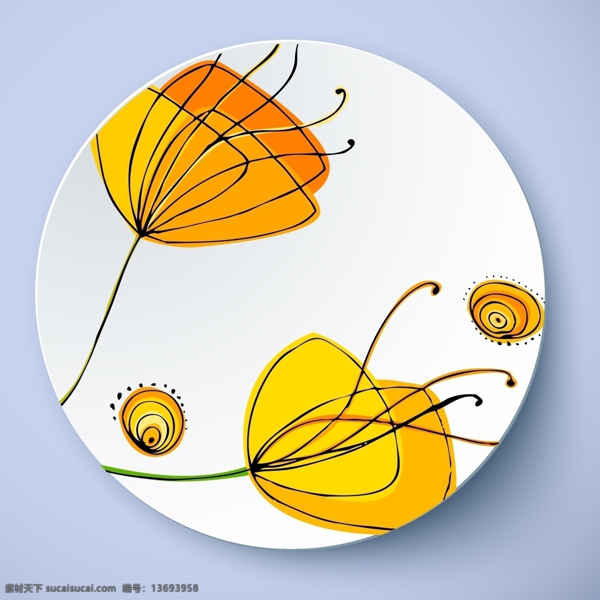 黄色 简约 图案 抽象 瓷盘 矢量图 盘子花纹 黄色花卉 其他矢量图