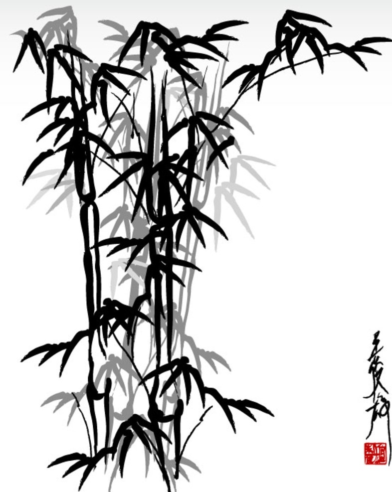 水墨画 竹子 意境 黑白竹子 国画 底纹边框 背景底纹