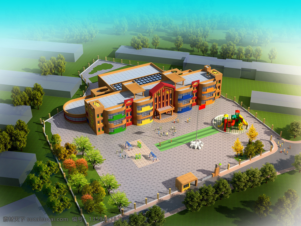 简约 可爱 幼儿园 建筑 效果图 教学楼 建筑模型 建筑效果图 3d 色彩丰富