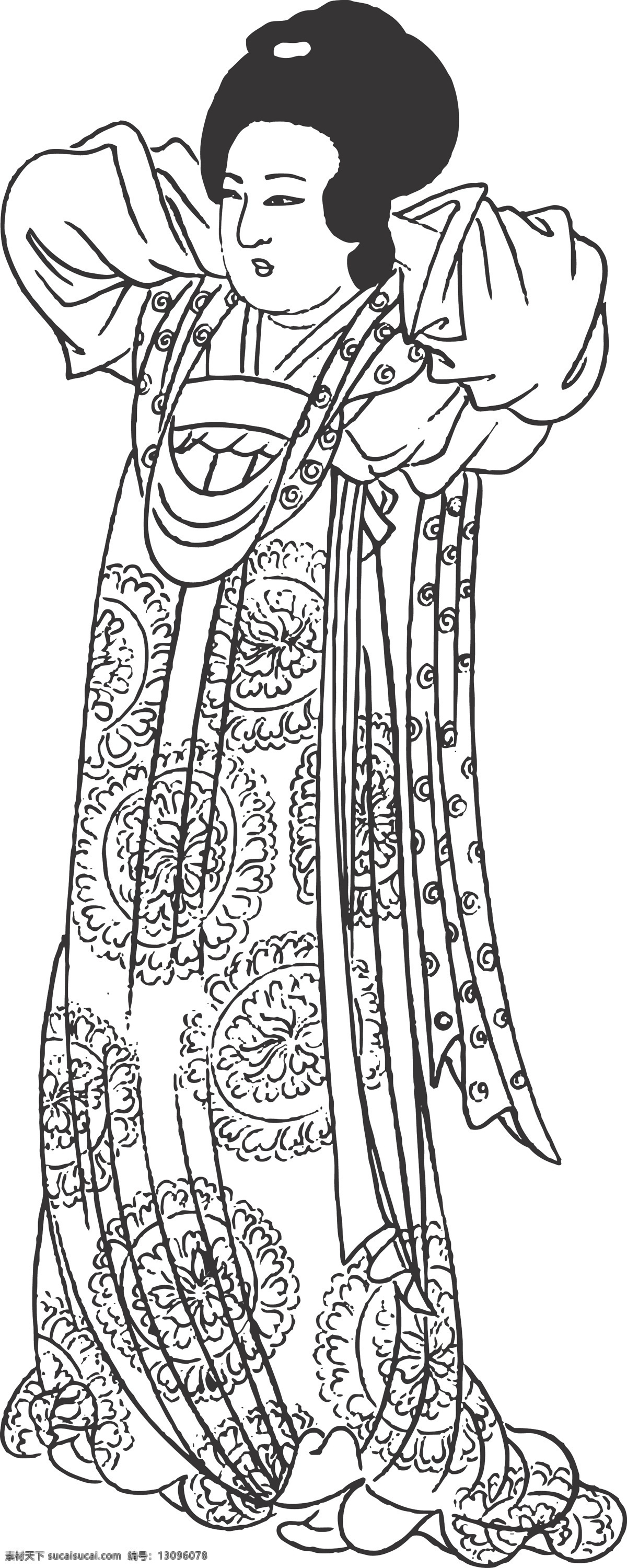 人物 女子 仙女 优雅 线条 适量 装饰 插画 白描 仕女白描图 人物图库 女性妇女