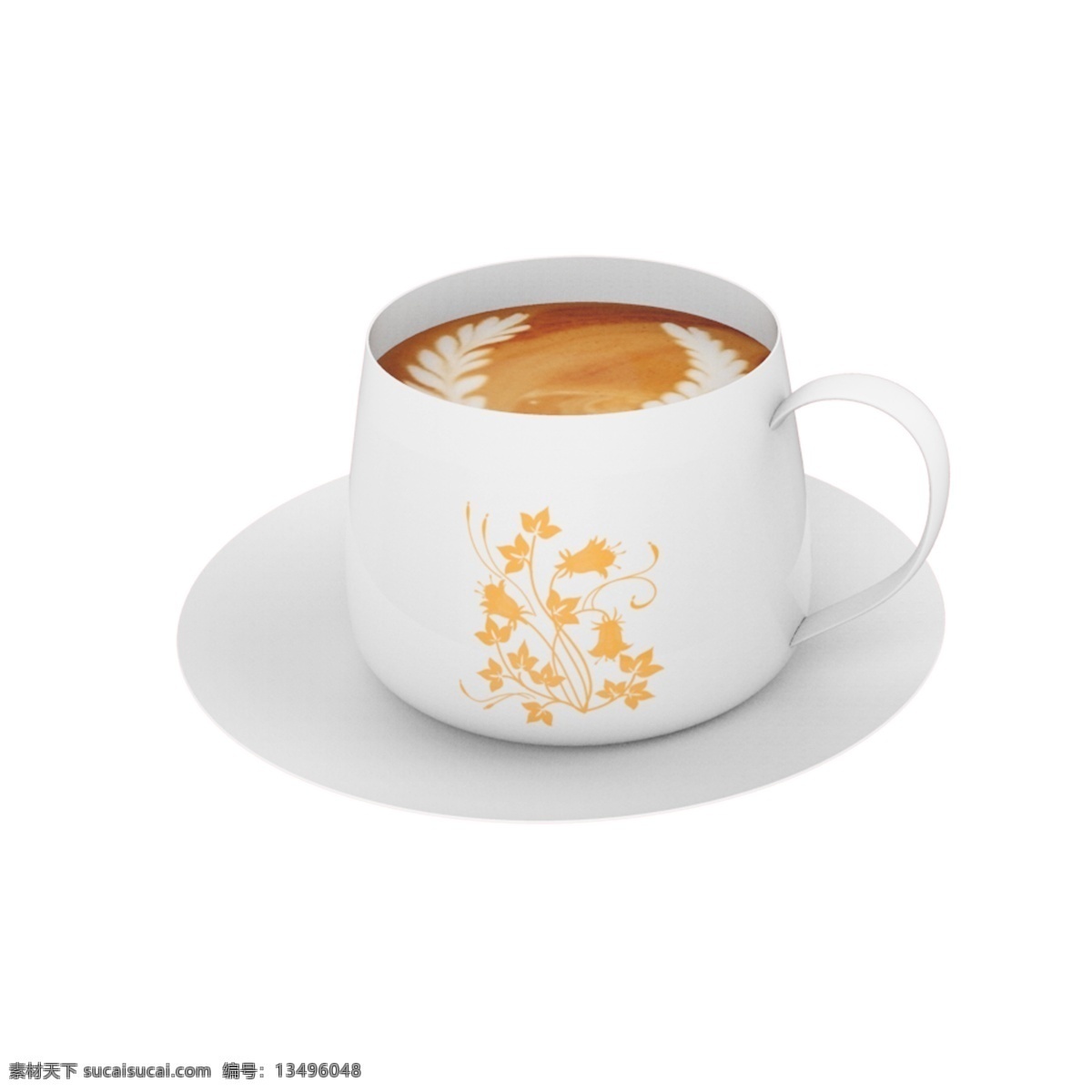 3d 咖啡杯 免 抠 图案 杯子 白色陶瓷杯 水杯 喝咖啡 饮品 带花的杯子 瓷器 咖啡拉花 白色咖啡杯