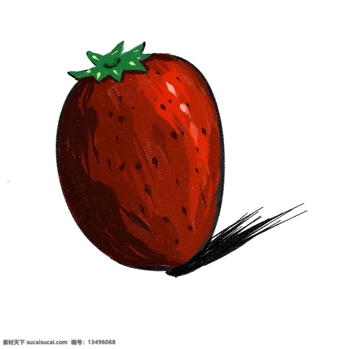 炫彩 卡通 水果 草莓 扁平 装饰 贴画 手绘 系列 红色 绿色 线条 大个的