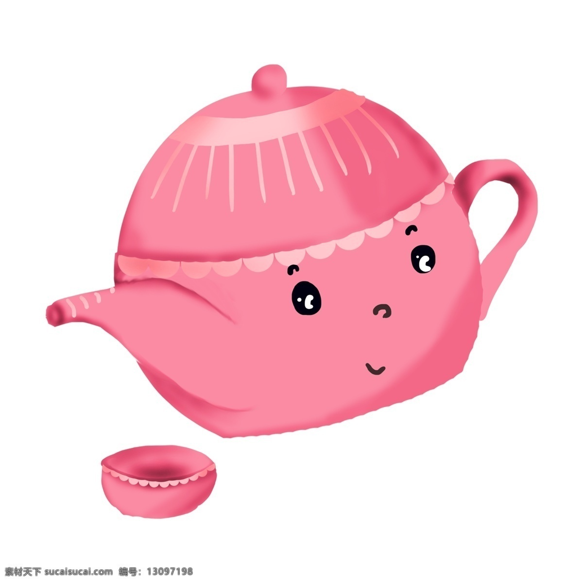 茶杯 卡通 手绘 插画 可爱 手绘插画 茶壶 可爱的卡通脸 卡通茶杯 杯具 粉色 茶具 小清新 杯子 泡茶