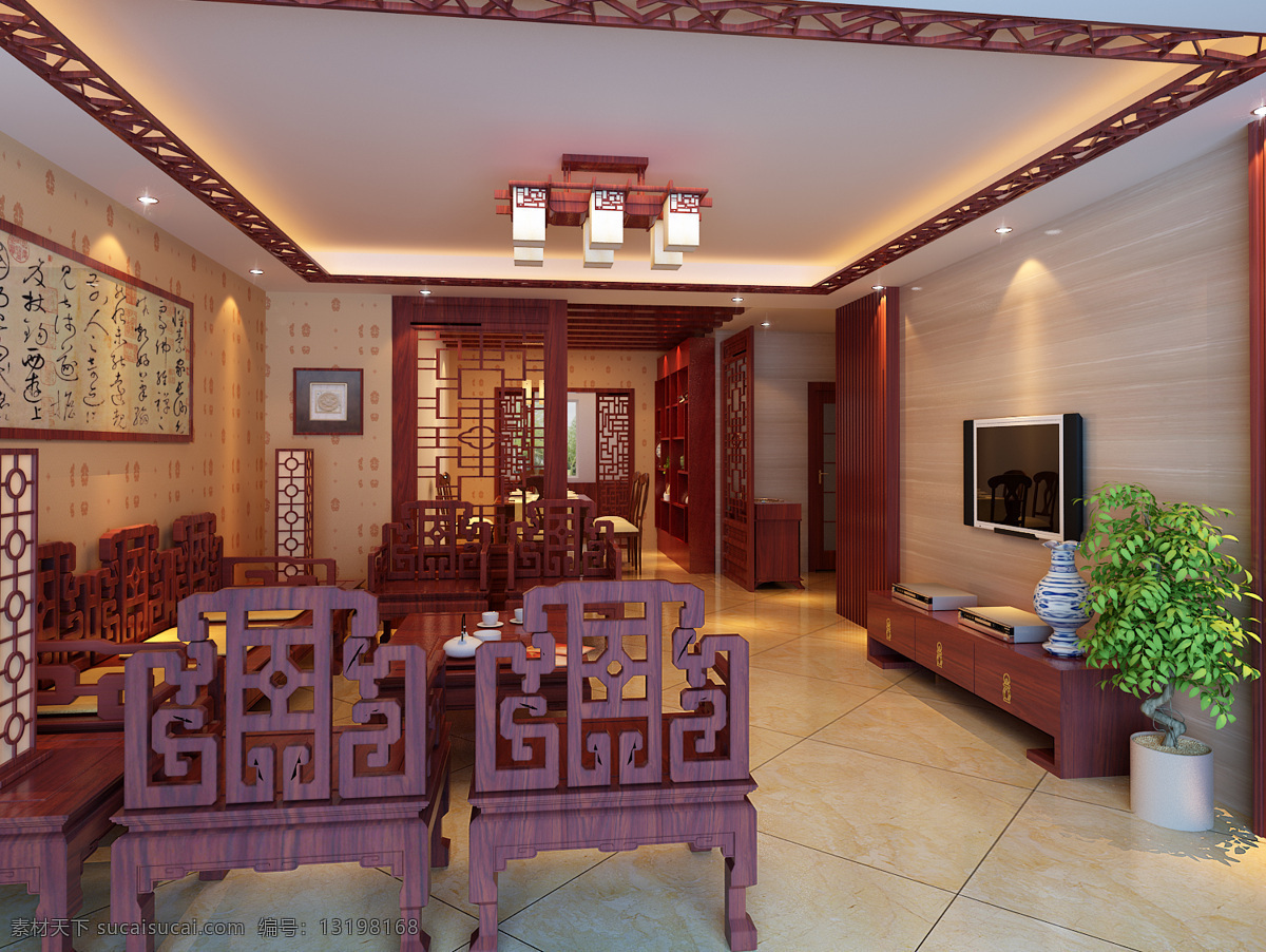 中式 环境设计 客厅 室内设计 中式家装 家居装饰素材