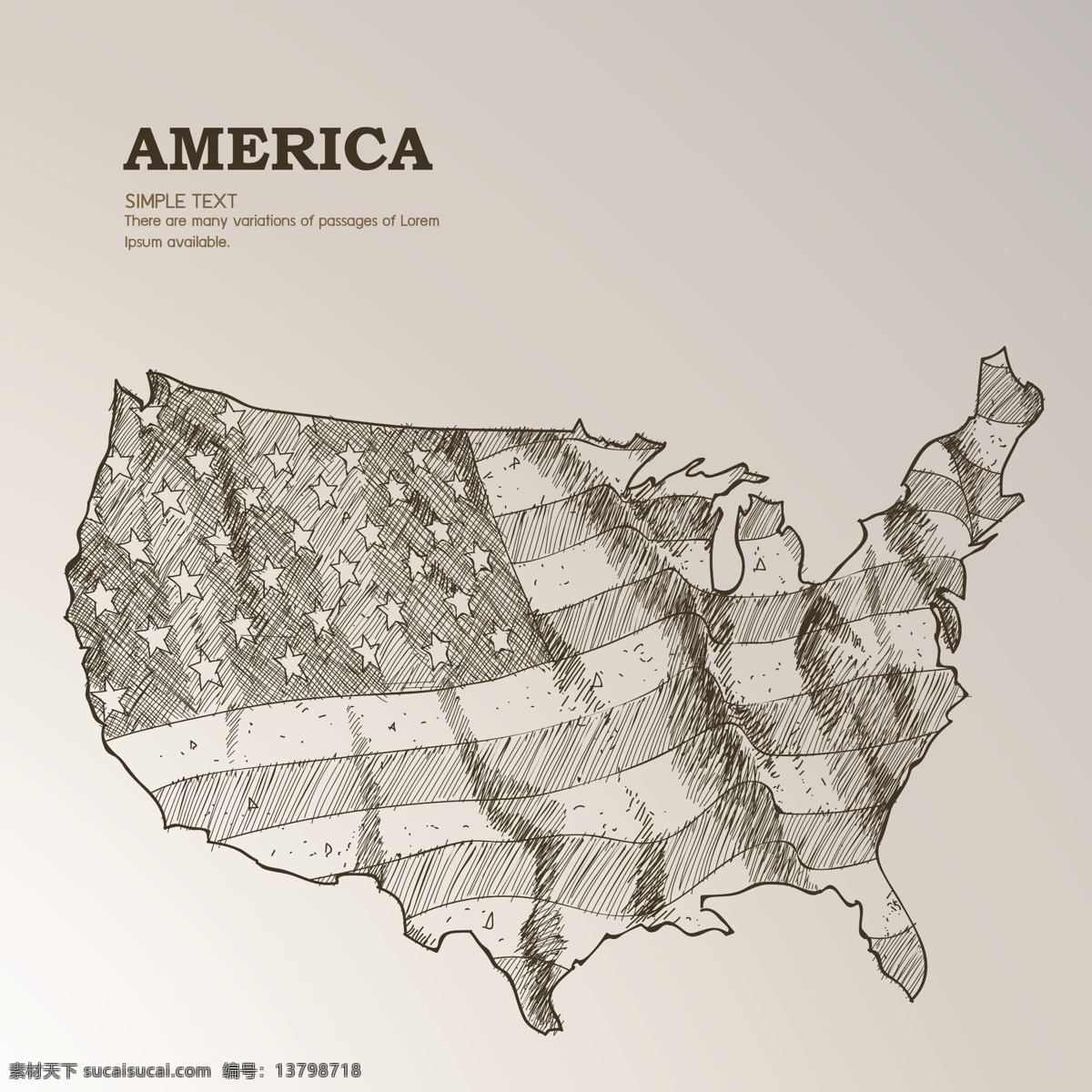 手绘 素描 风格 美国 国旗 插画 素描风格 美国国旗 商业插画