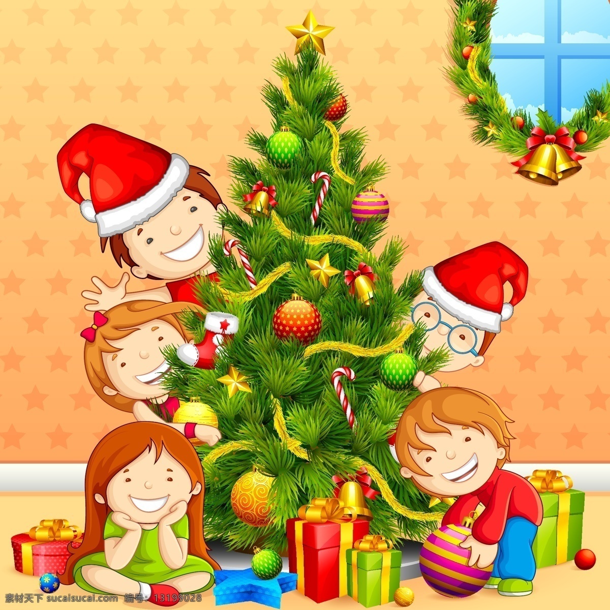 圣诞树 圣诞 帽 卡通 儿童 矢量 节日 欢乐 卡通儿童 矢量素材 圣诞帽