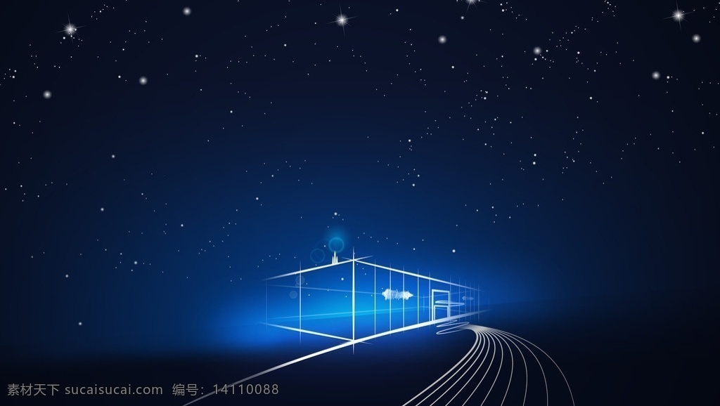 科幻 主题 背景 海报 蓝色 光晕 线条 精致 点缀 星星 设计之家
