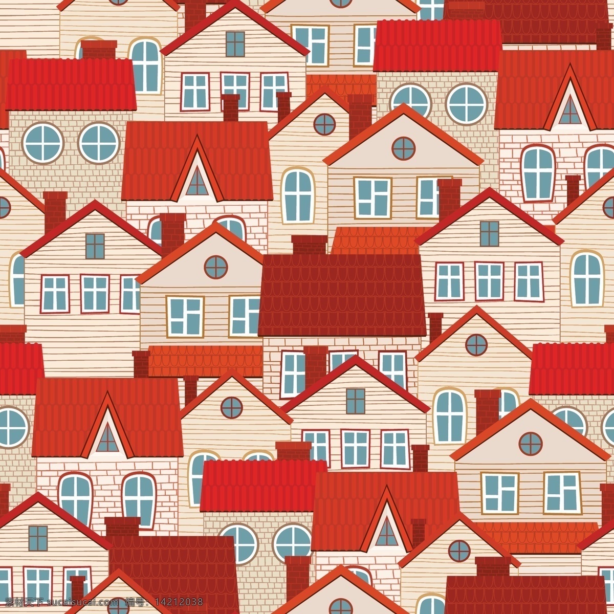 别墅 图像 矢量 房屋 红房子 建筑 楼房 矢量图 屋顶 无缝背景 其他矢量图