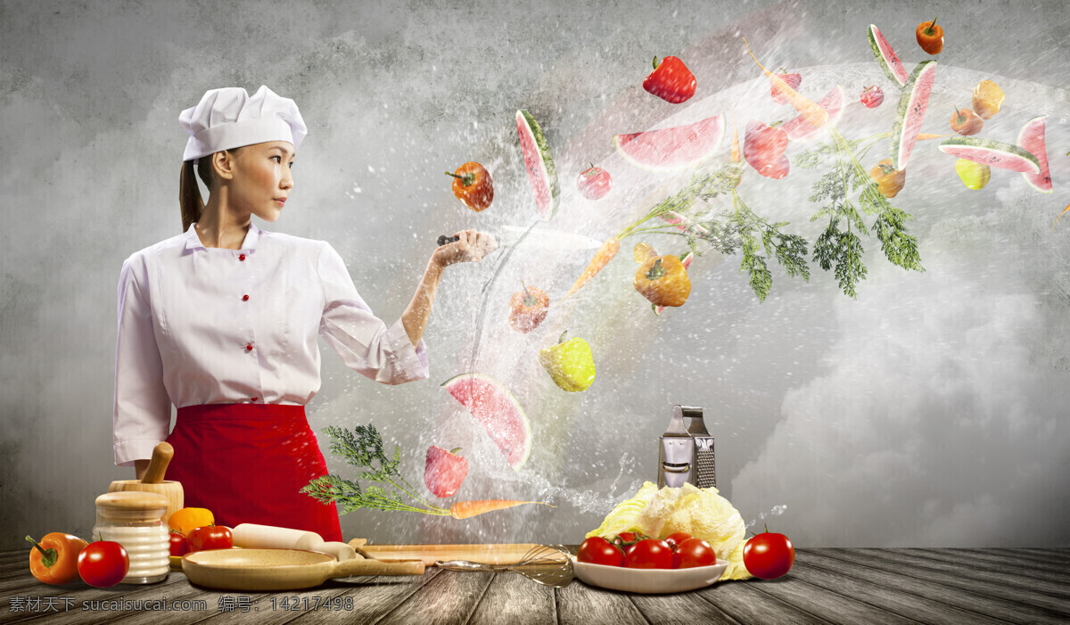 创意 美食 广告 蔬菜 西红柿 炒菜 餐饮美食 做菜 厨师 烹饪大厨 厨房 职业 其他人物 人物图片