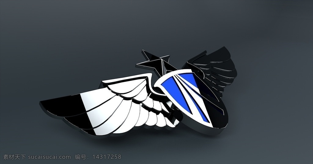 空军胸标 模型 空军logo 空军标志 翅膀 五角星 3d设计 3d作品 c4d