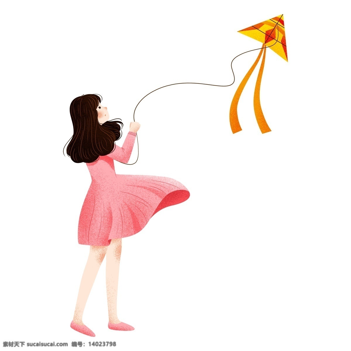 可爱 放风筝 女孩 免 抠 元素 插画 人物设计 手绘 儿童