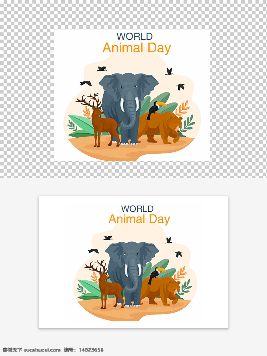 世界动物日 动物保护 插画设计 手绘风格 创意绘画 简约设计 热带雨林 动物主题 环保宣传 生态保护 自然和谐