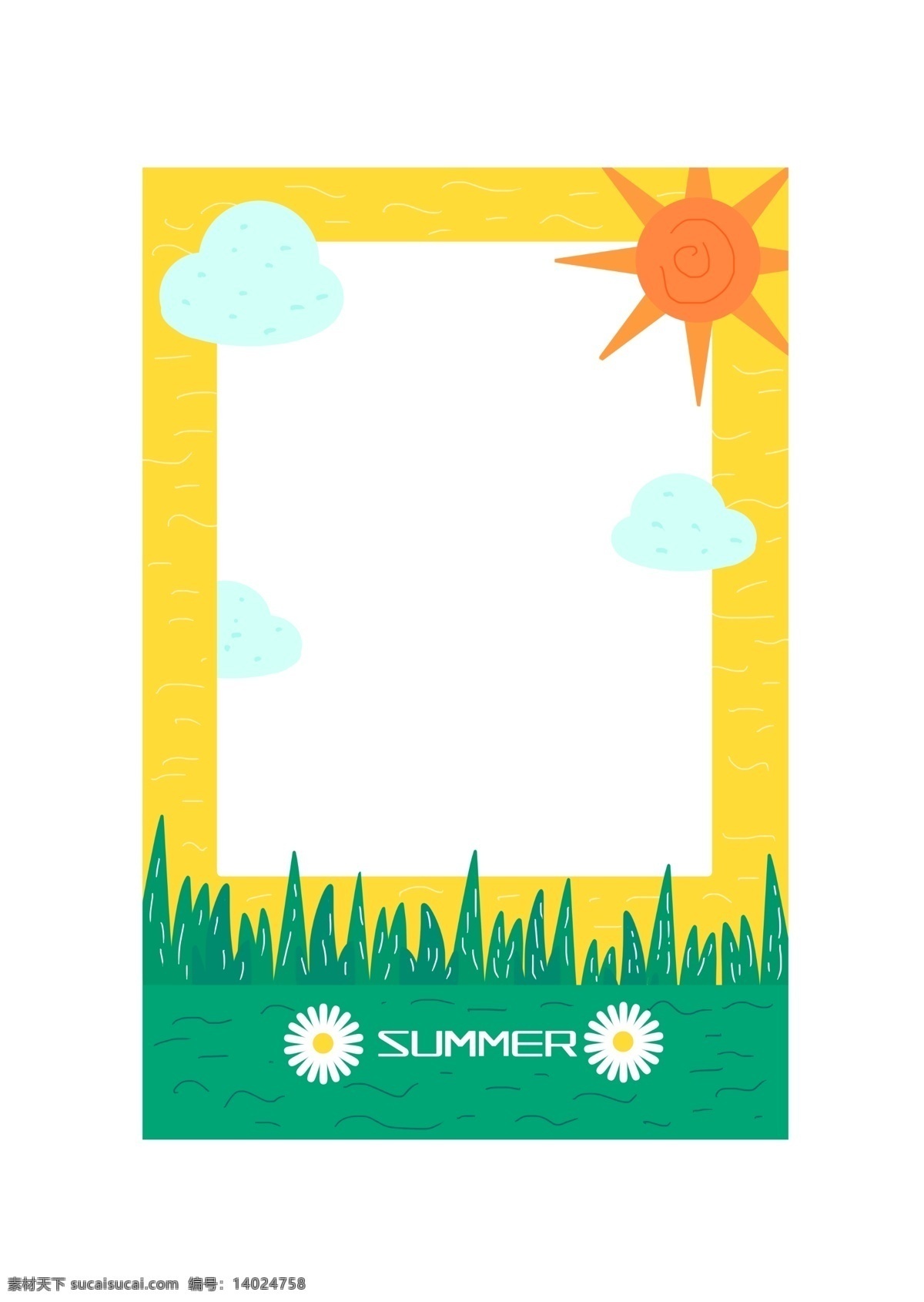 夏日 手绘 文本 框 装饰 夏天 文本框 边框 高饱和 summer 太阳 草地 暑假 立夏 鲜艳 盛夏 插画