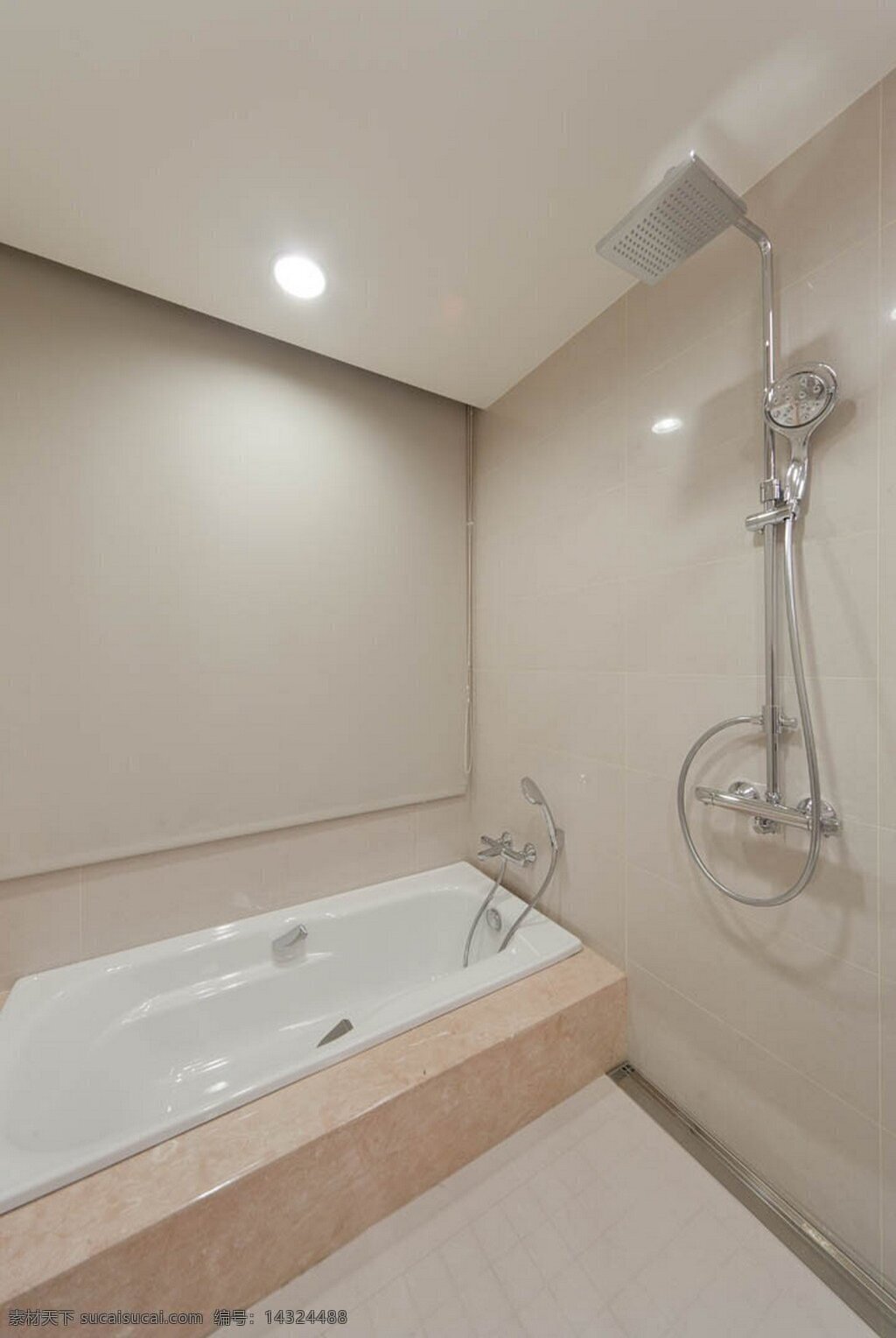现代 浴室 杏色 浴缸 室内装修 效果图 浴室装修 白色地板 瓷砖背景墙 瓷砖地板