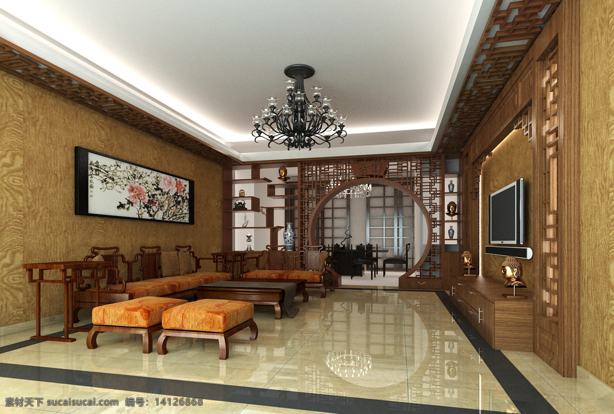 电视背景墙 环境设计 客厅 沙发 室内设计 效果图 中式 设计素材 模板下载 中式效果图 家居装饰素材